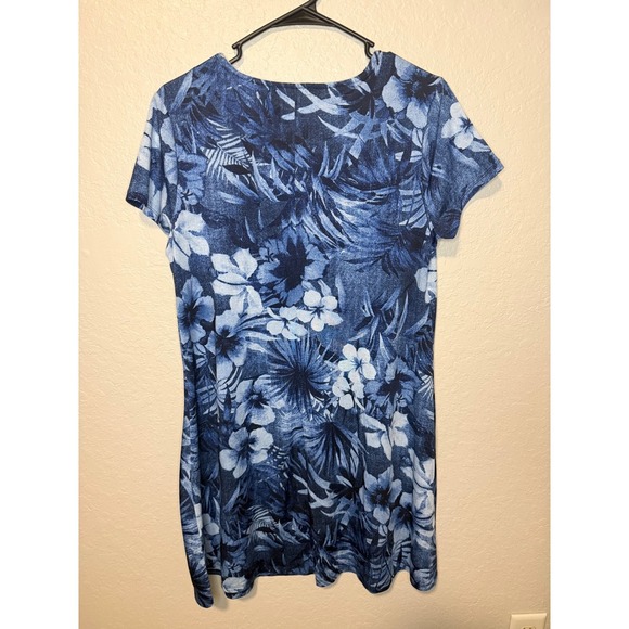 Palm Groves Blue Floral Print Short Sleeve Casual Dress - Picture 2 of 3